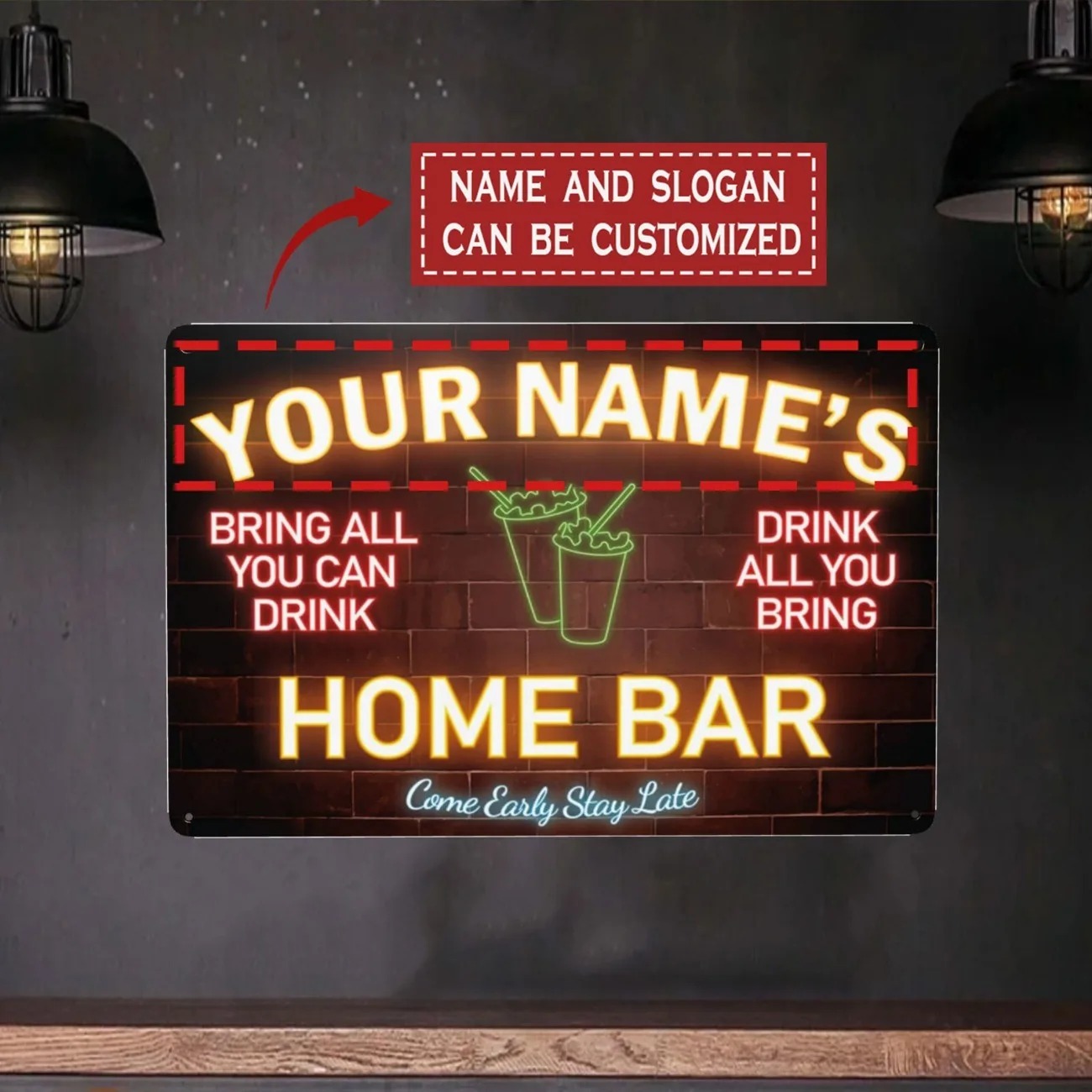 Custom Name Text Metal Sign Ho - Home Bar Signs recension och pris