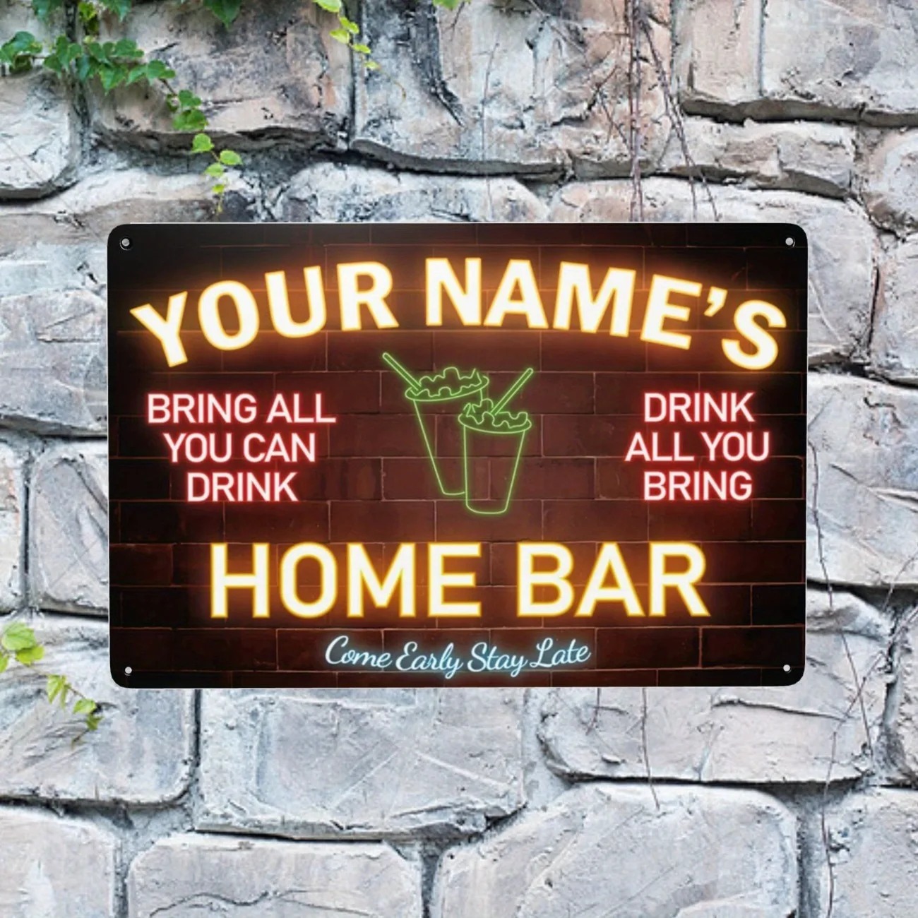 Custom Name Text Metal Sign Ho - Home Bar Signs recension och pris